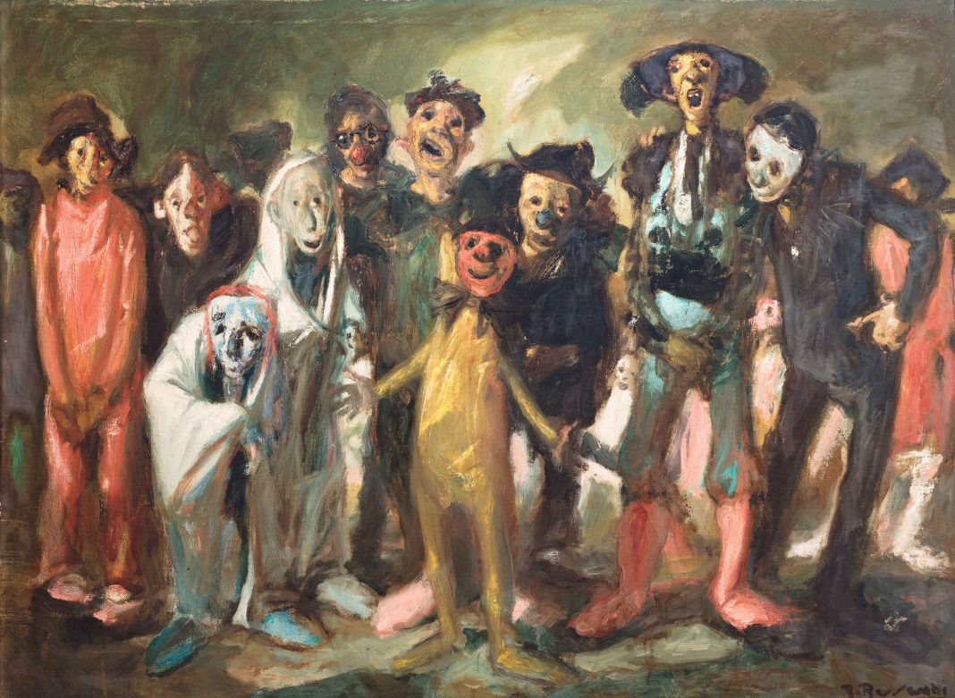 ‘Esperpento. Arte popular y revolución estética’https://www.exibart.es/repository/media/2024/10/baldomero_romero_rossendi-los_arlequines_y_el_torero_0_CROP-1068x781.jpg