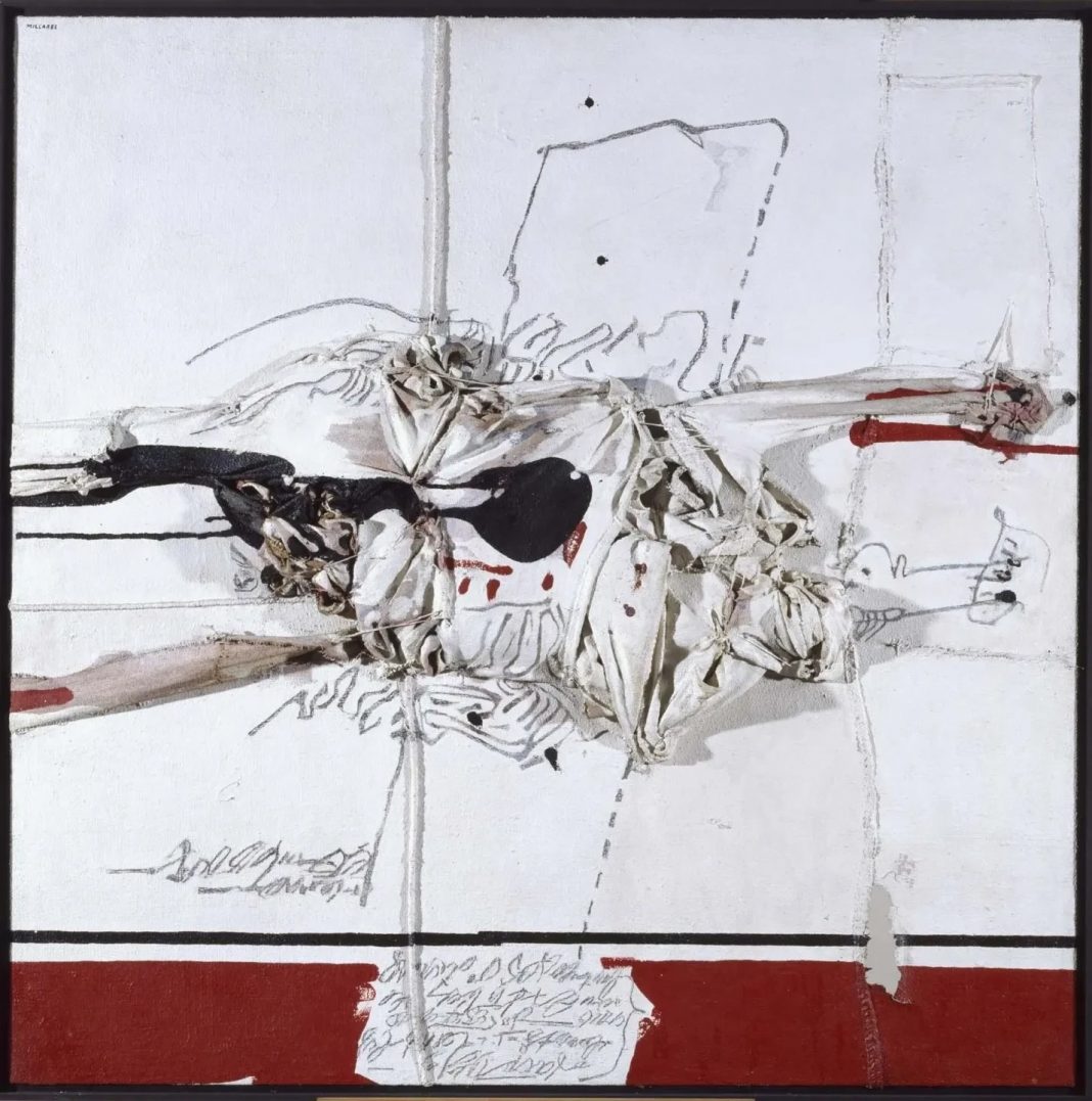 Manolo Millares — ‘Personaje caído I’https://www.exibart.es/repository/media/2026/10/pieza-unica-millares.jpg.webp_-1068x1077.jpg